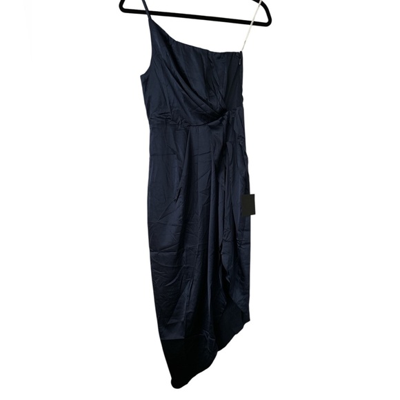 Lulus Law of Attraction Navy Blue One Shoulder Asymmetrical Midi Dress Small - Picture 3 of 5